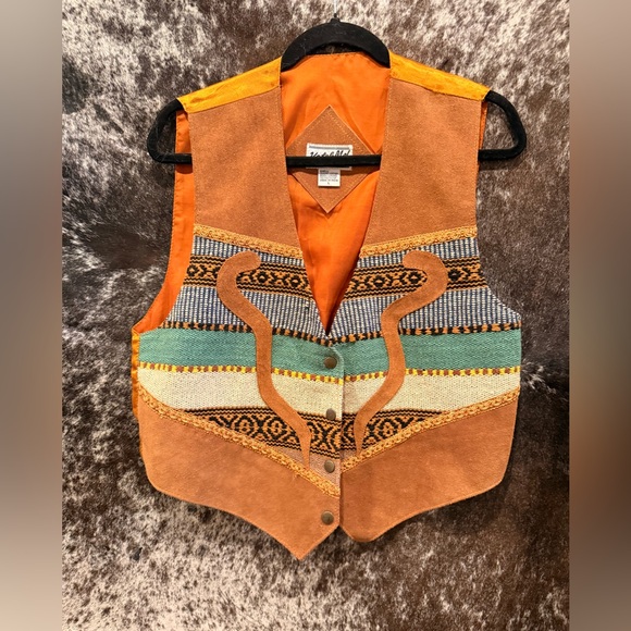 Jackets & Blazers - Vintage Suede Vest with Southwestern Pattern